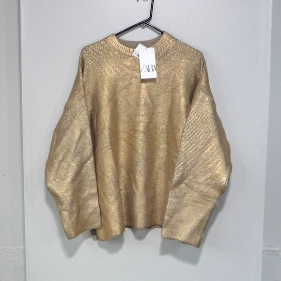ZARA GOLD METALLIC OVERSIZE SWEATER MEDIUM - Picture 5 of 9